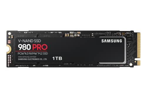 Samsung 980 PRO M.2 NVMe SSD (MZ-V8P1T0BW), 1 TB, PCIe 4.0, 7.000 MB/s Lesen, 5.000 MB/s Schreiben, Internes Solid State Drive, für Gaming und Videoschnitt