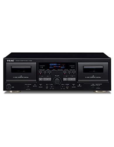 Teac W-1200 Doppel-Kasettendeck (Kassettenspieler zur Aufnahme/Wiedergabe, Mikrofoneingang, USB-Ausgang für digitale Aufnahme auf PC/Mac) Schwarz