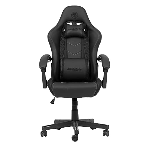 snakebyte Gaming Seat EVO - schwarz/weiß - Gaming Stuhl mit extra gepolsterte Armlehnen, Einstellbarer Neigungswinkel, höhenverstellbarer Schreibtischstuhl, Ergonomischer Stuhl, Chefsessel, Bürostuhl