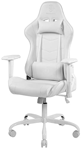 DELTACO PC Gaming-Stuhl mit Armlehne, hoher Rückenlehne und Kissen (Zocker Stuhl, Bürostuhl, ergonomisch, höhenverstellbar, PU-Leder, 110 Kg) Weiß