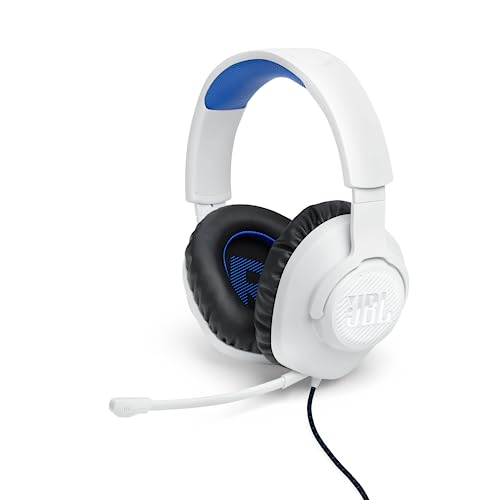 JBL Quantum 100P Over-Ear-Gaming-Headset – Wired 3,5 mm Klinke – Mit abnehmbarem Boom-Mikrofon – Kompatibel mit vielen Plattformen – Weiß-Blau
