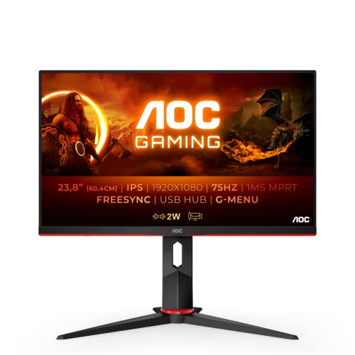 AOC Gaming 24G2U5 - 24 Zoll FHD Monitor, 75 Hz, 1ms, FreeSync (1920x1080, HDMI, DisplayPort, USB Hub) schwarz/rot