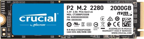 Crucial P2 2TB M.2 PCIe Gen3 NVMe Internes SSD - Bis zu 2400MB/s - CT2000P2SSD8