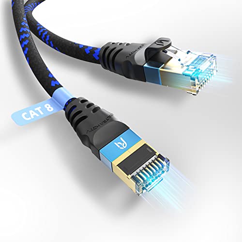 Ultra HDTV CAT 8.1 Netzwerkkabel – 3 Meter, 40 Gbps LAN Kabel, Patchkabel Gigabit RJ45 Ethernet, Knickschutz, Nylon-Ummantelung mit 40.000 Mbit Glasfaser