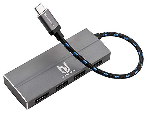 Ultra HDTV USB-C Multifunktions-Hub, edler Typ-C zu HDMI/USB Hub, 1x HDMI Buchse, 3X USB 3.0, grau