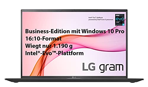 LG gram 16 Zoll Ultralight Notebook Business Edition - 1,19 kg leichter Intel Core i5 Laptop (16GB LPDDR4, 512GB SSD, 22 h Akkulaufzeit, WQXGA IPS Display, Thunderbolt 4, Windows 10 Pro) - Schwarz