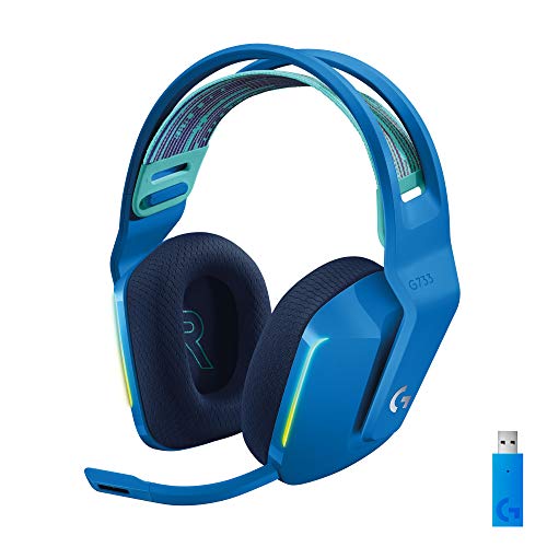 Logitech G733 LIGHTSPEED kabelloses Gaming-Headset mit Kopfbügel, LIGHTSYNC RGB, Blue VO!CE Mikrofontechnologie, PRO G Lautsprechern, Ultraleicht, 29-Stunden Akkulaufzeit, 20m Reichweite - Blau