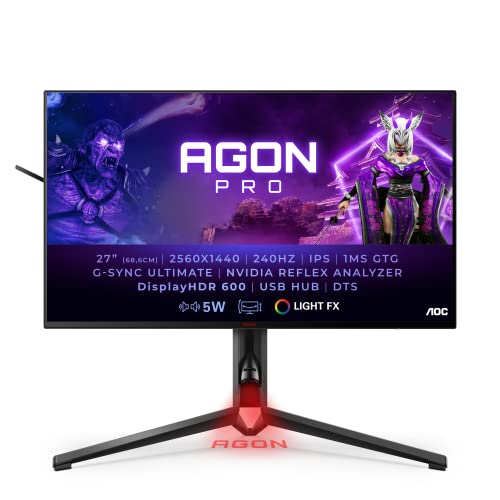 AOC Agon Pro AG274QS - 27 Zoll QHD Gaming Monitor, 300 Hz, 1 ms, FreeSync Premium, HDR600 (2560x1440, HDMI, DisplayPort, USB Hub) schwarz