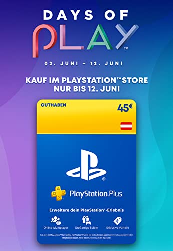 €45 PlayStation Guthaben für Days of Play Angebot PlayStation Plus Essential | 12 Monate | Muss bis 12/06 im PlayStation Store gekauft werden | österreichisches PSN Konto [Code per Email]