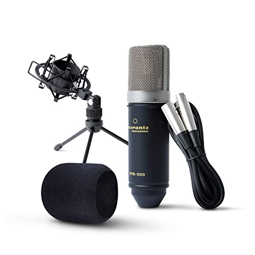 Marantz Professional MPM1000 - XLR Kondensatormikrofon mit Pop Schutz Filter, Shockmount, Tripod Ständer, XLR Kabel für Home Office oder Studio