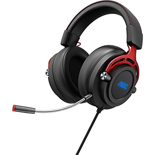 AOC GH300 - Over-Ear Gaming-Headset mit RGB-Hintergrundbeleuchtung, abnehmbarem Mikrofon, 50-mm-Treibern und 7.1 Virtual Surround Stereo mit Hi-Fi-Audio, schwarz/rot