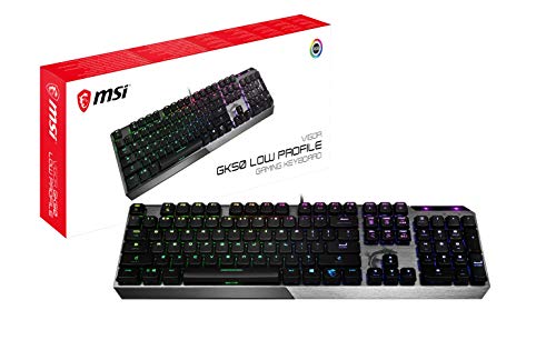 MSI Gaming Gear Gaming-Tastatur mit Hintergrundbeleuchtung RGB LED Kailh Low Profile Mechanische Schalter Anti-Ghosting 104 Tasten gebürstetes Aluminium (Vigor GK50 Low Profile US)