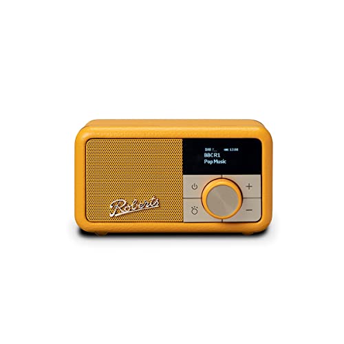 Radio Roberts Revival Petite  – Tragbares Kompaktradio mit DAB+/FM, Bluetooth, 20 Stunden Akkulaufzeit, Aux-Eingang, Passivmembran, Streaming, 2 Jahre Garantie Sonnengelb
