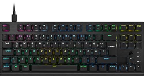 Corsair K60 PRO TKL RGB Optisch-Mechanische Tenkeyless-Gaming-Tastatur - OPX-Schalter, Gehäuse aus Gebürstetem Aluminium, Abnehmbares USB-Type-C-Kabel - DE Layout, QWERTZ - Schwarz