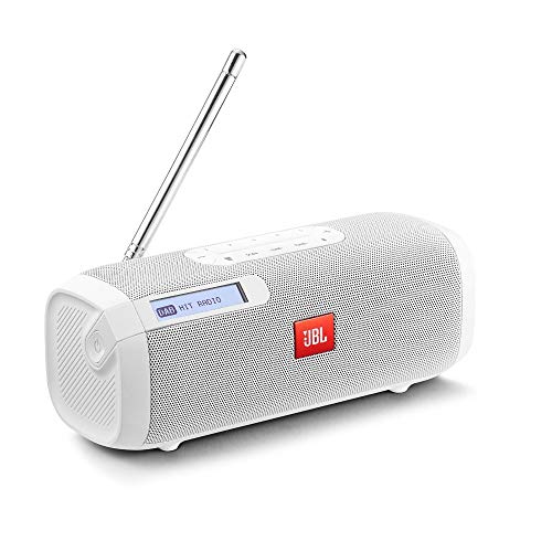 JBL Tuner Radiorekorder in Weiß – Tragbarer Bluetooth Lautsprecher mit DAB+ & UKW Radio – MP3 fähige Musikbox – Bis zu 8 Stunden kabellos Digitalradio genießen