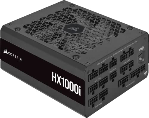 Corsair HX1000i Vollmodulares ultraleises ATX-Netzteil (Drei EPS12V-Anschlüss, Flüssigkeitsgelagerter Lüfter, Zero RPM-Lüftermodus, 80 PLUS Platinum-Effizienz) Schwarz