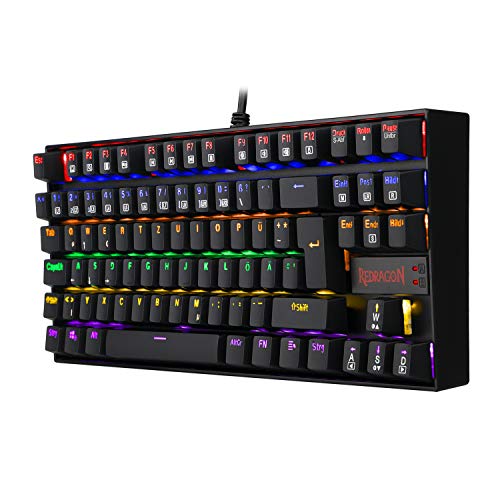 REDRAGON K552 Mechanische Gaming Tastatur 60% Mini TKL Keyboard mit Roten Schaltern 87 Tasten für PC Gaming Rainbow Beleuchtet DE QWERTZ (Schwarz)