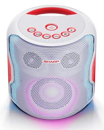 SHARP PS-919 (WH) Partylautsprecher, 14 Stunden Wiedergabezeit, Bluetooth, TWS: Koppeln eines weiteren Gerätes, Multicolor-Lichtshow mit verschiedenen Modi, Ultra-Bass-Einstellung, 130 Watt, Weiß