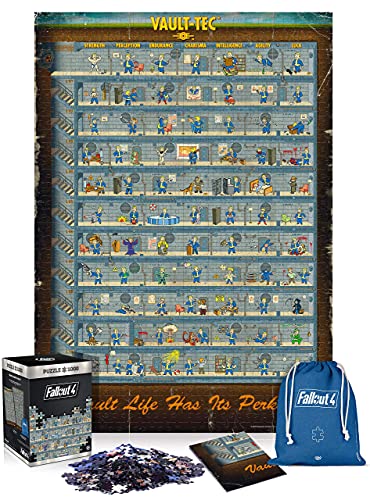 Good Loot Fallout 4 Perk Poster - 1000 Teile Puzzle für Erwachsene und Kinder ab 14 Jahren - 68x48cm Gaming Puzzle Poster und Tragetasche - Fallout Merchandise