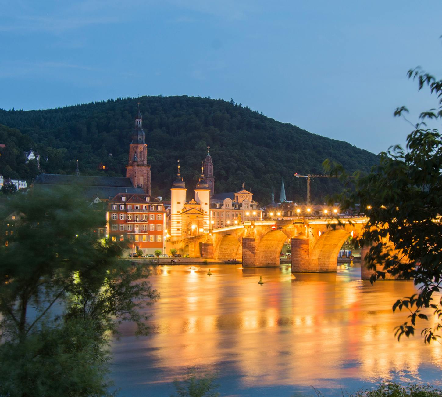 illuminated bridge in heidelberg in germany